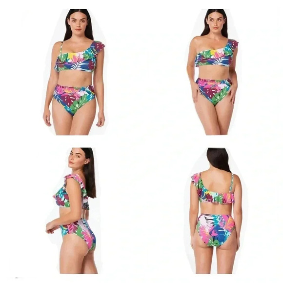 Bleu Rod Beattie On A Brighter Note Ruffle One Shoulder Top Sz 6 Bottom Sz 8 - Picture 1 of 10